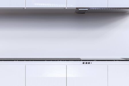 3d rendering white kitchen cabinetの写真素材