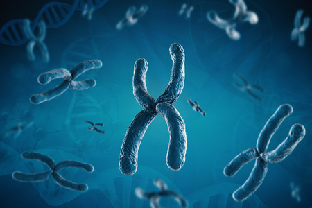3d rendering blue chromosome on blue backgroundの写真素材