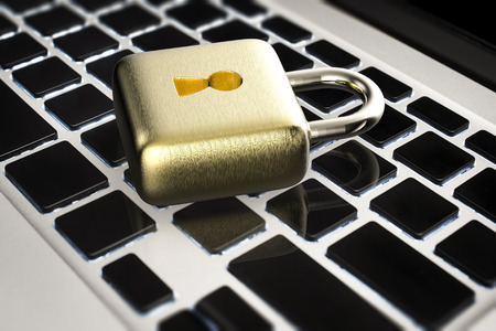 online security concept with 3d rendering golden padlockの写真素材