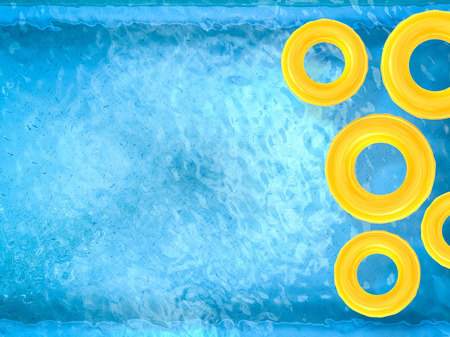 3d rendering yellow swim rings on pool top view