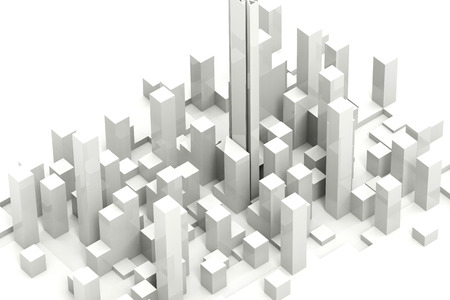 3d rendering white buildings on white backgroundの写真素材