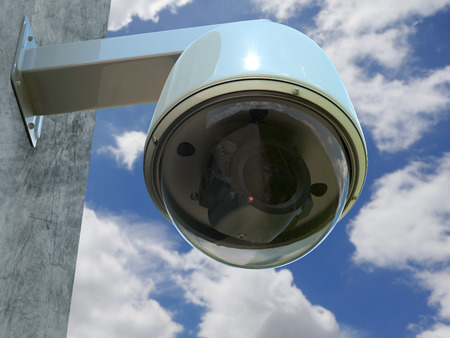 3d rendering security camera or cctv camera on blue sky background