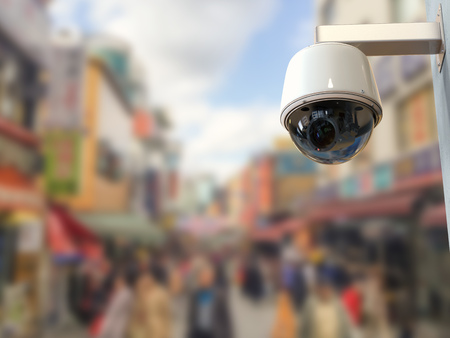 3d rendering security camera or cctv camera with cityscape background