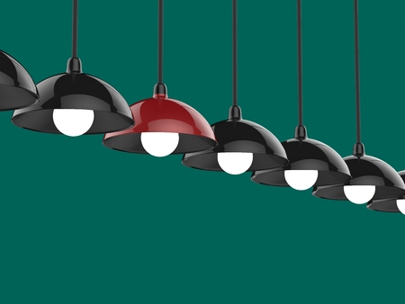 differentiation concept with red lamp hangingの写真素材