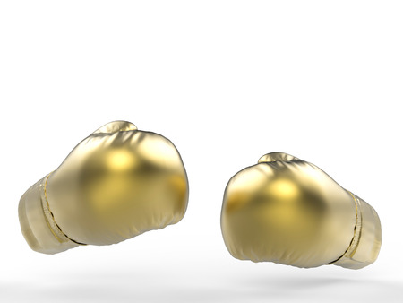 3d rendering golden boxing gloves on white backgroundの写真素材
