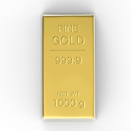 1000 g of gold bar or bullion on white backgroundの写真素材
