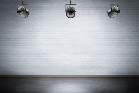 empty stage with shining spotlightsの写真素材