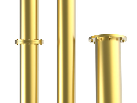 golden pipe with flange joint isolated on whiteの写真素材