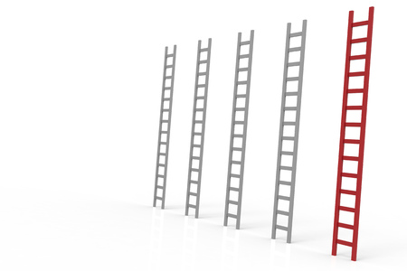 leadership concept with red ladder among grey laddersの写真素材