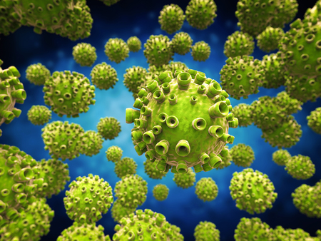 3d rendering green virus cellsの写真素材