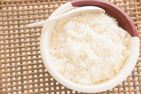 a bowl of jasmine rice top view