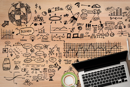 business plan drawing on office deskの写真素材