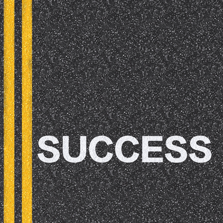 road to success concept with 3d rendered success text on asphalt roadの写真素材