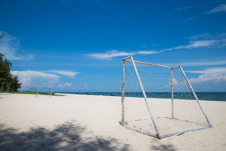 soccer goal on the beachの写真素材