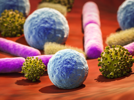 3d rendering virus and bacteria cells in vein