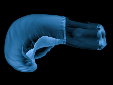 3d rendering x ray boxing glove isolated on blackの写真素材