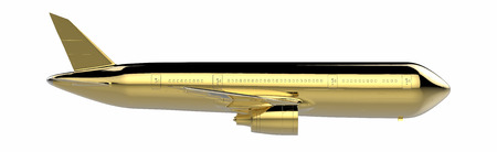3d rendering golden airplane on white backgroundの写真素材
