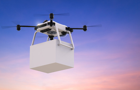 3d rendering delivery drone with white box