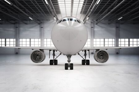 3d rendering airplane in hangarの写真素材