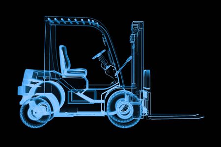 3d rendering x ray forklift truck isolated on blackの写真素材