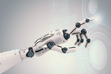 3d rendering robotic hand working with virtual graphicの写真素材