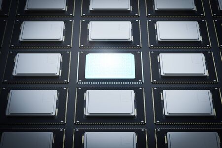 3d rendering cpu chips in a row