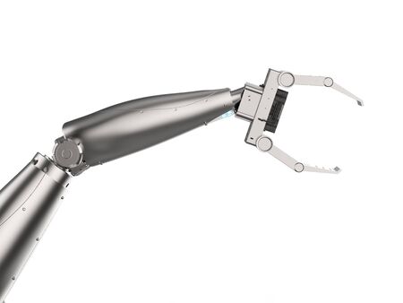 3d rendering metal robotic arm on white backgroundの写真素材