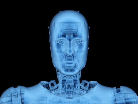 3d rendering x-ray robot or cyborg on black backgroundの写真素材