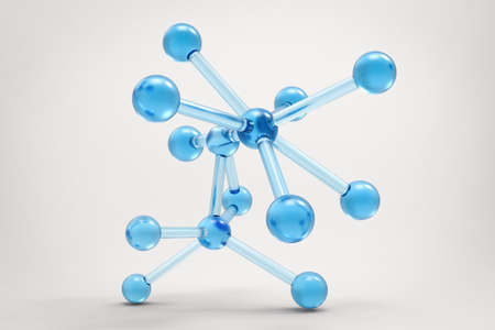3d rendering blue molecule structure on grey background
