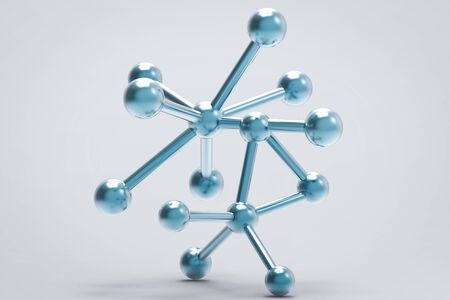 3d rendering blue molecule structure on grey backgroundの写真素材