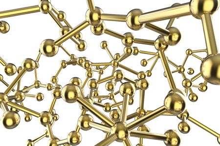 3d rendering golden molecule structure isolated on white
