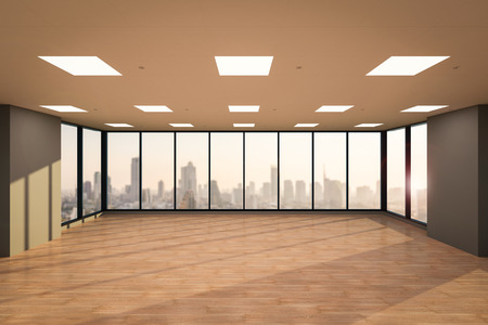 3d rendering empty office space with wooden floorの写真素材