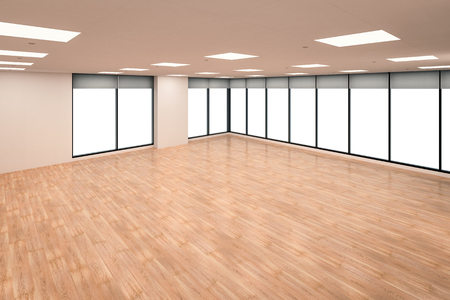 3d rendering empty office space with wooden floorの写真素材