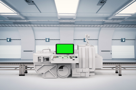 3d rendering scanner machine with empty conveyor beltの写真素材