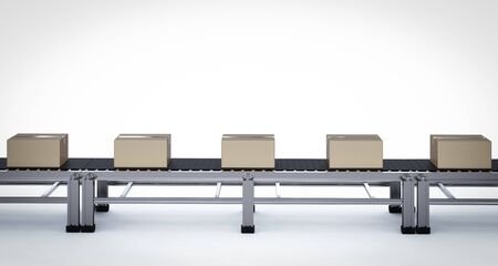 3d rendering carton boxes on conveyor belts