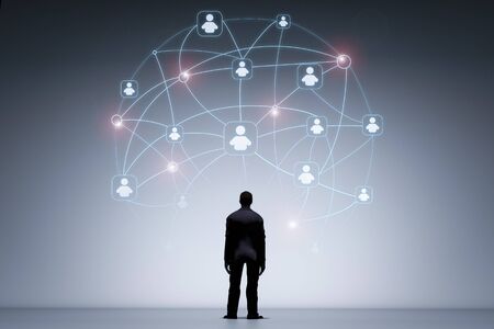 3d rendering social network interface with man iconの写真素材