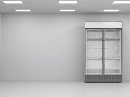 3d rendering stainless steel commercial fridge in empty roomの写真素材