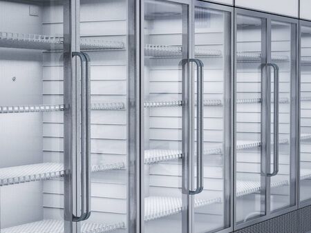 3d rendering empty commercial fridges in store