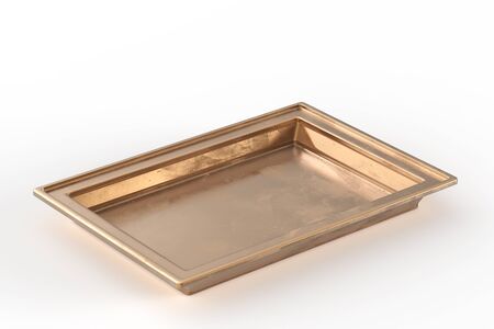 3d rendering brass tray on white backgroundの写真素材