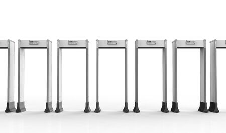 3d rendering security gates or walk through detectors on white backgroundの写真素材