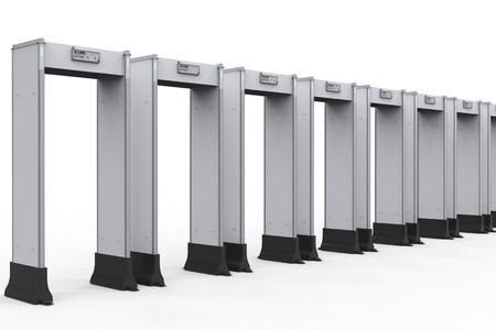 3d rendering security gates or walk through detectors on white backgroundの写真素材