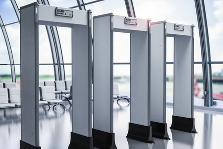 3d rendering security gates or metal detectors in airport
