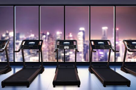 3d rendering treadmills or running machines in fitness gymの写真素材