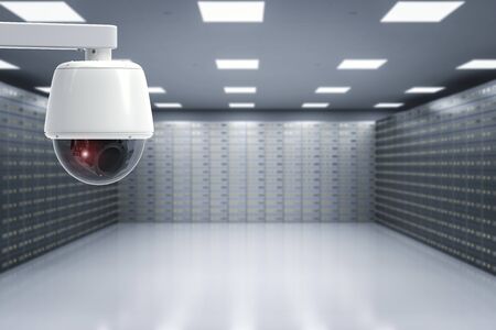 3d rendering security camera in safe deposit boxes room