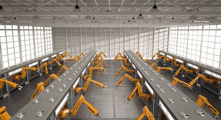 3d rendering robotic machines with conveyor line