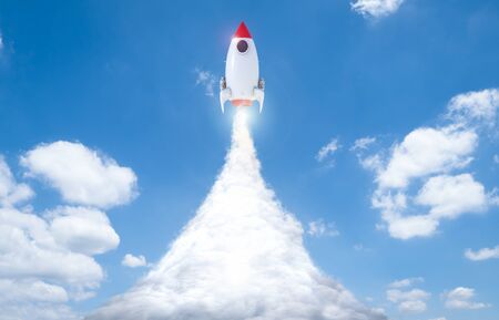 3d rendering space shuttle launch to skyの写真素材