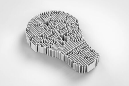 3d rendering circuit board in lightbulb shape