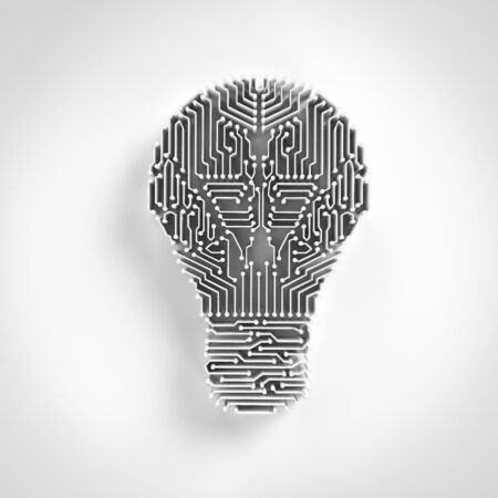 3d rendering circuit board in lightbulb shapeの写真素材