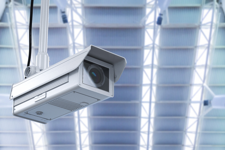 3d rendering security camera or cctv camera on ceilingの写真素材