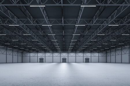 3d rendering interior empty factory with neon tubes